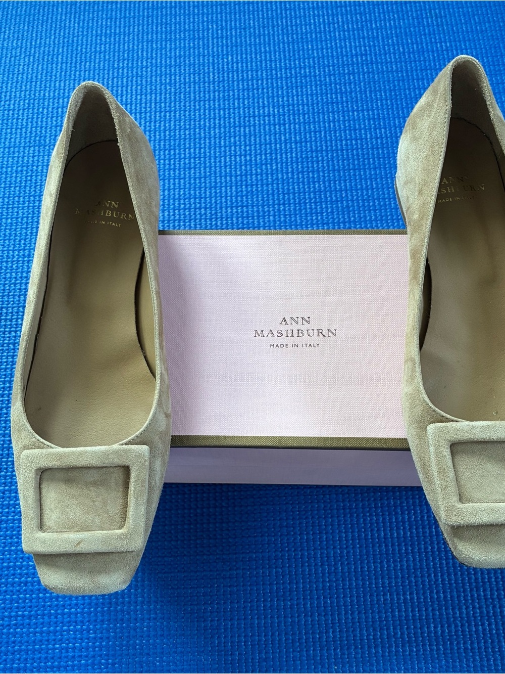 ANN MASHBURN Suede Square-Toe Flats in Camel - Picture 3 of 5